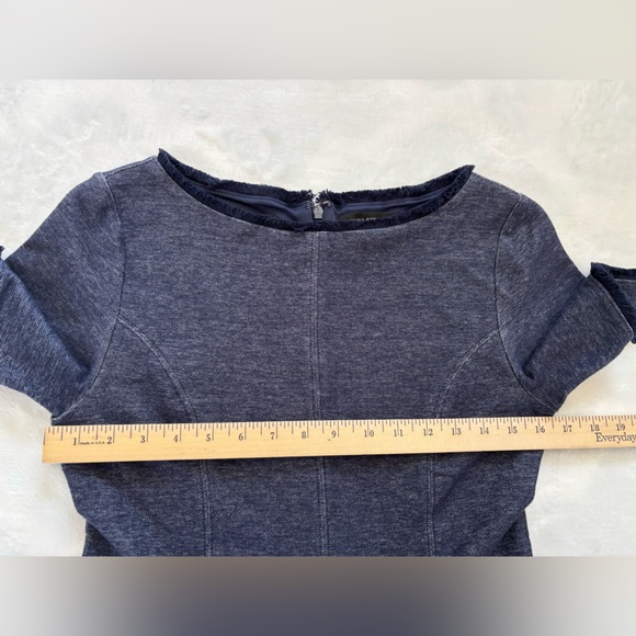 Banana Republic Navy Blue Textured Frayed Trim Fit & Flare Dress Sz 6 - Picture 6 of 11